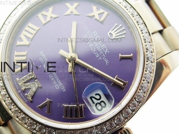 Datejust 31mm 278275 RG Dia Bezel BP Best Edition Purple Roman Markers Dial @6 Dia on RG President Bracelet – Bild 4