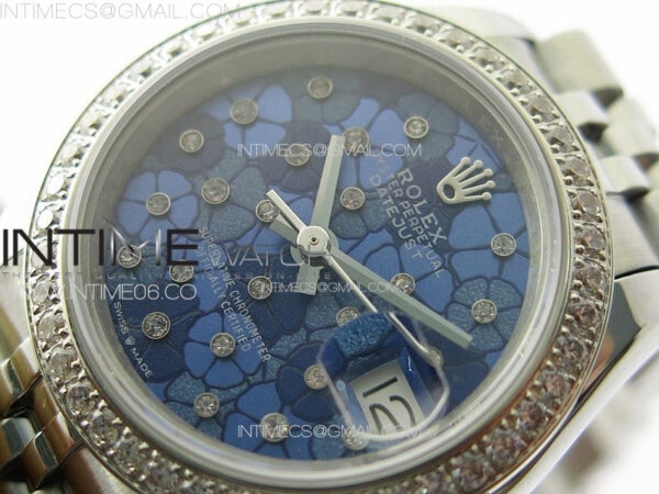 Datejust 28mm 279179 SS/Crystals APSF Best Edition Blue Flowers Dial on SS Jubilee Bracelet NH05 – Bild 4