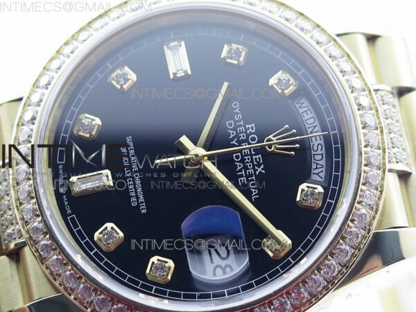 Day-Date 36 128235 YG/Crystal BP Best Edition Black Crystal Marker Dial on YG President Bracelet A2836 – Bild 4