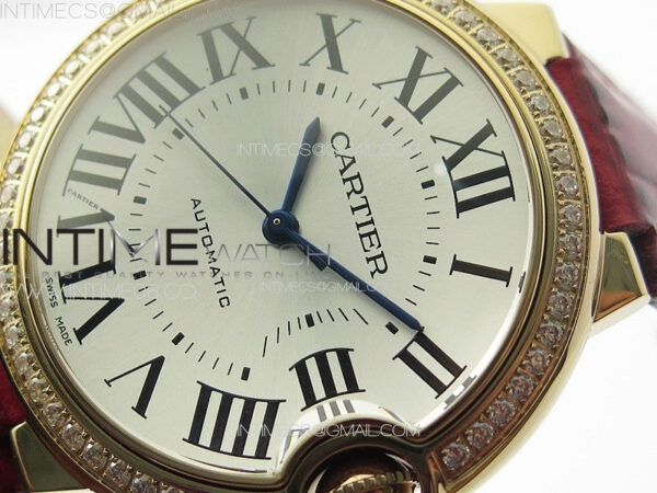 Ballon Bleu 36mm Diamonds Bezel RG K3F 1:1 Best Edition White Textured Dial On Red Leather Strap A076 – Bild 4