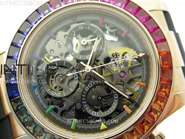 Blacken Daytona RG Rainbow Bezel GETF Best Edition Skeleton Dial on Rubber Strap SA4130 – Bild 4