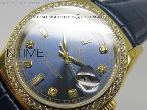 DayDate YG 36mm Blue Dial Diamond Bezel On Leather Strap – Bild 4