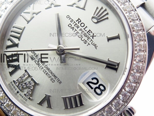 Datejust 31mm 278275 SS Crystals bezel BP Best Edition Silver Roman Markers Dial(@6 Crystal Marker) on SS President Bracelet – Bild 4