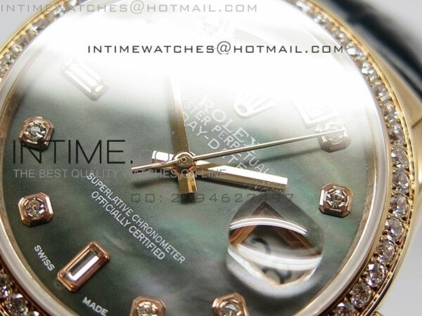 DayDate RG 36mm Black MOP Dial Diamond Bezel On Leather Strap – Bild 5