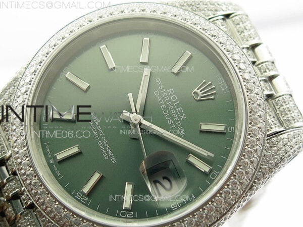 DateJust 41 126334 Full Paved Diamonds BP Best Edition Green Dial Sticks Markers on Jubilee Bracelet A2824 – Bild 4