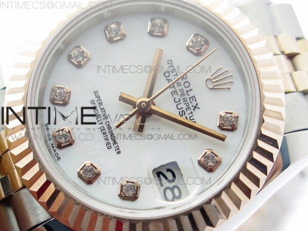 Datejust 28mm 279173 SS/RG BP Best Edition White MOP Crystal Markers Dial on SS/RG Jubilee Bracelet ETA2671 – Bild 4