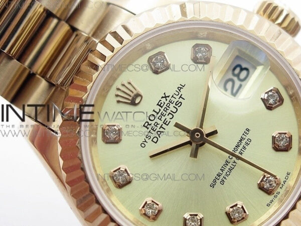 DateJust 28mm RG Diamond Bezel BP Best Edition White Rose gold Dial on RG Bracelet ETA2671 – Bild 4