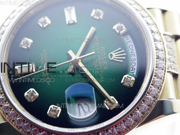 Day-Date 36 128235 YG/Crystal BP Best Edition Green Crystal Marker Dial on YG President Bracelet A2836 – Bild 3