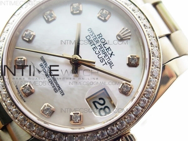 Datejust 31mm 278275 RG Dia Bezel BP Best Edition White MOP Crystal Markers Dial on RG President Bracelet – Bild 3