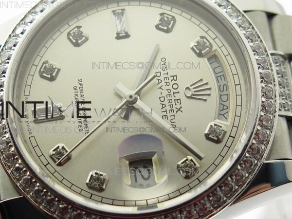 Day-Date 36 128239 SS/Crystal BP Best Edition Silver Crystal Markers Dial on SS President Bracelet A2836 – Bild 4