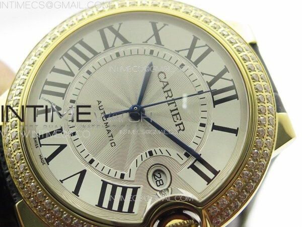 Ballon Bleu 42mm Double Diamonds Bezel RG K3F 1:1 Best Edition White Texture Dial on Black Leather Strap A2824 – Bild 4