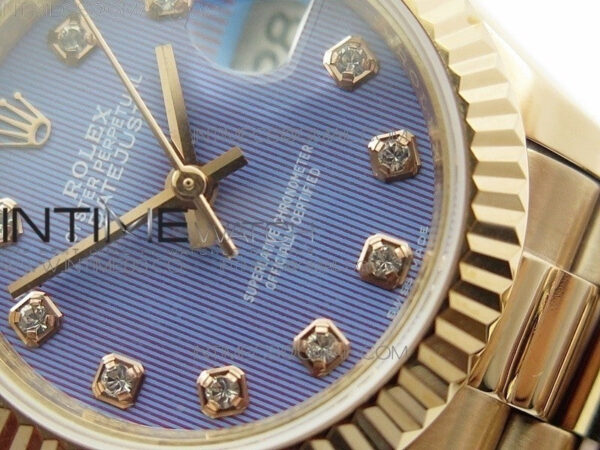 DateJust 28mm RG Diamond Bezel BP Best Edition Blue Textured Dial on RG Bracelet ETA2671 – Bild 4