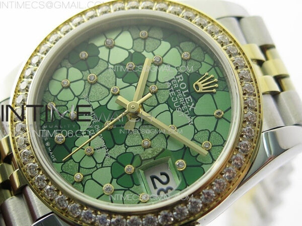 DateJust 31mm 278274 904L SS/YG Crystals Bezel GMF Best Edition Green Flowers Crystals Dial on 904L SS/YG Jubilee Bracelet A2824 – Bild 4