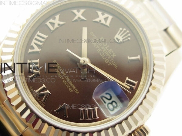DateJust 28mm RG Diamond Bezel BP Best Edition Brown Dial Roman Markers on RG Bracelet ETA2671 – Bild 4