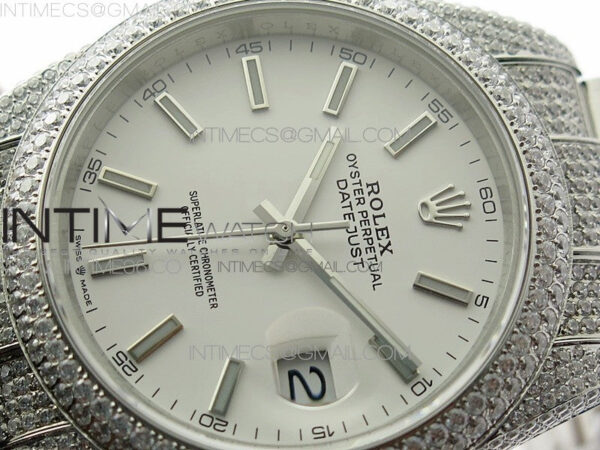 DateJust 41 126334 904 Full Paved Diamonds BP Best Edition White Dial Sticks Markers on Oyster Bracelet A2824 – Bild 4