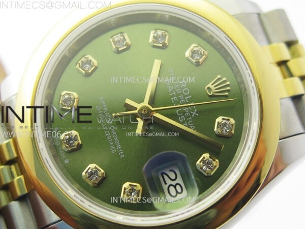 Datejust 28mm 279173 Smooth Bezel SS/YG APSF Best Edition Green Dial Crystals Markers on Jubilee Bracelet NH05 – Bild 4