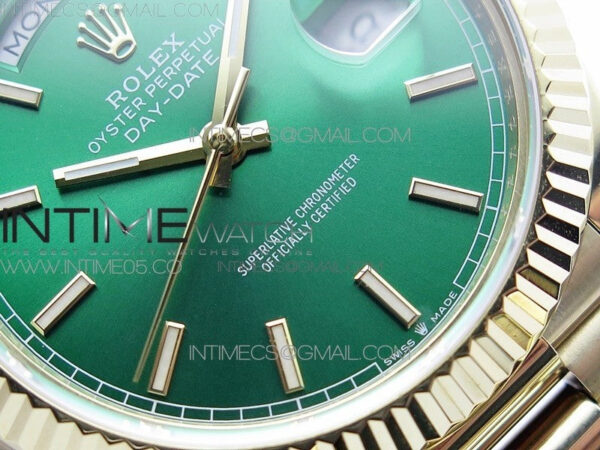 Day-Date 40mm 228239 BP New Dial Version 904 YG  Green Stick Markers Dial on YG President Bracelet A2836 – Bild 5
