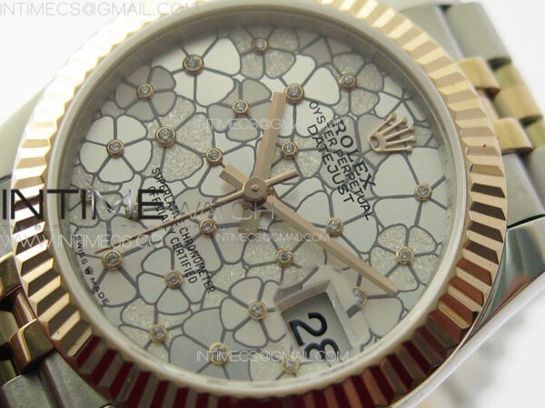 DateJust 31mm 278274 904L SS/RG GMF Best Edition Silver Flowers Crystals Dial on 904L SS/RG Jubilee Bracelet A2824 – Bild 3