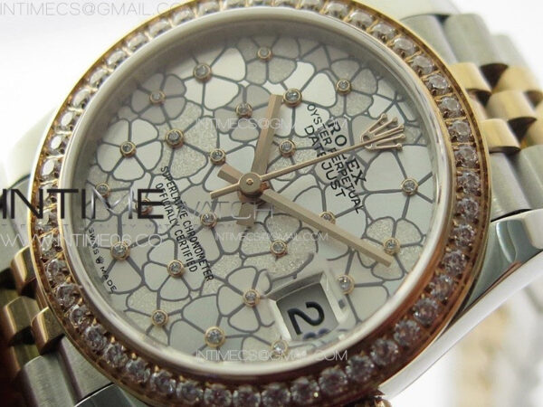 DateJust 31mm 278274 904L SS/RG Crystals Bezel GMF Best Edition Silver Flowers Crystals Dial on 904L SS/RG Jubilee Bracelet A2824 – Bild 4