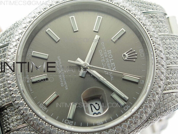 DateJust 41 126334 904 Full Paved Diamonds BP Best Edition Gray Dial Sticks Markers on Oyster Bracelet A2824 – Bild 4