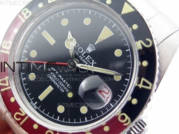 Vintage GMT Master 6542 Black/Red Bezel B12 Black Dial Style02 on SS Bracelet A2836 – Bild 4