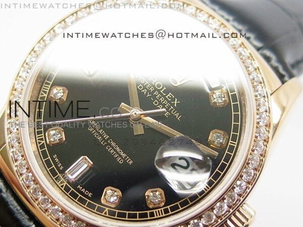 DayDate RG 36mm Black Dial Diamond Bezel On Leather Strap – Bild 4