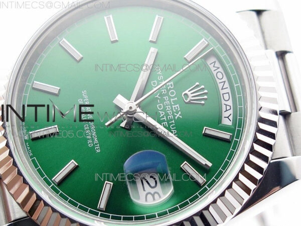 Day-Date 40mm 228239 BP New Dial Version 904 SS Green Stick Markers Dial on SS President Bracelet A2836 – Bild 4