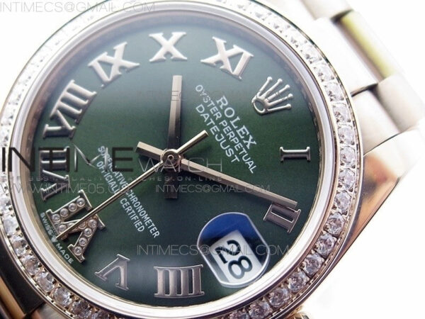 Datejust 31mm 278275 RG Dia Bezel BP Best Edition Green Roman Markers Dial @6 Dia on RG President Bracelet – Bild 4
