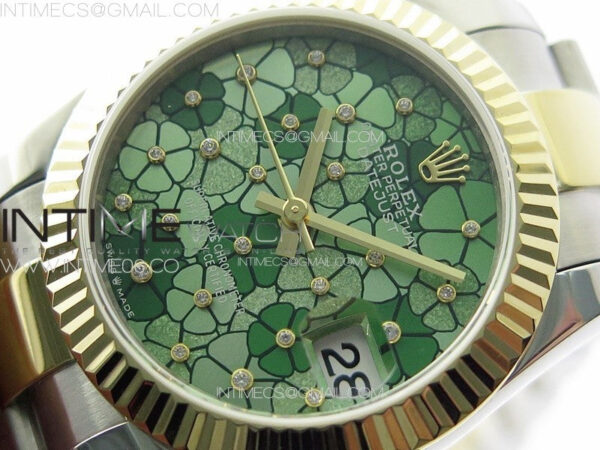 DateJust 31mm 278274 904L SS/YG GMF Best Edition Green Flowers Crystals Dial on 904L SS/YG Oyster Bracelet A2824 – Bild 4
