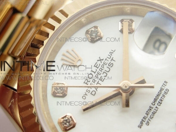 DateJust 28mm RG Diamond Bezel BP Best Edition White MOP Dial on RG Bracelet ETA2671 – Bild 3