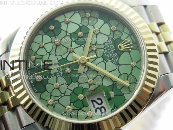 DateJust 31mm 278274 904L SS/YG GMF Best Edition Green Flowers Crystals Dial on 904L SS/YG Jubilee Bracelet A2824 – Bild 4