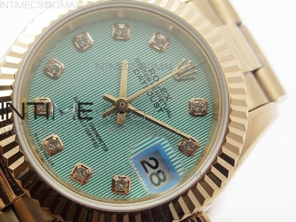 DateJust 28mm RG Diamond Bezel BP Best Edition Ice blue textured Dial on RG Bracelet ETA2671 – Bild 4