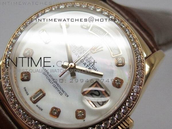 DayDate RG 36mm White MOP Dial Diamond Bezel On Leather Strap – Bild 5