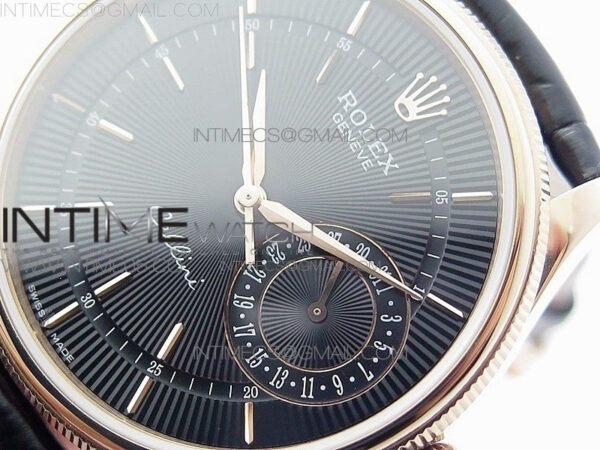 Cellini 50519 Real Date RG BP Best Edition Black Dial Stick Markers on Black Leather Strap SA3165 – Bild 4
