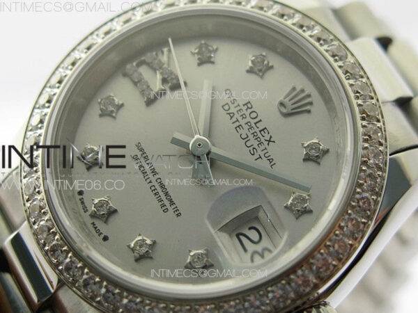 Datejust 28mm 279179 SS/Crystals APSF Best Edition Silver Dial Stars Crystals Markers on SS President Bracelet NH05 – Bild 4