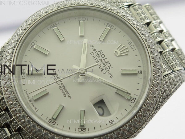 DateJust 41 126334 Full Paved Diamonds BP Best Edition White Dial Sticks Markers on Jubilee Bracelet A2824 – Bild 4