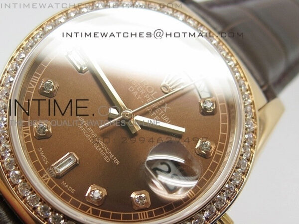 DayDate RG 36mm Brown Dial Diamond Bezel On Leather Strap – Bild 4