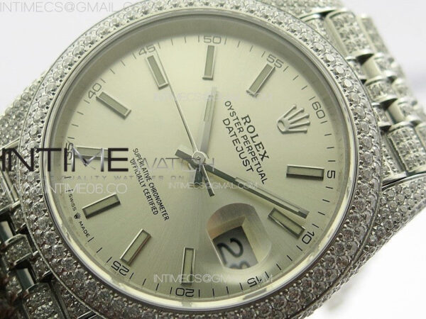 DateJust 41 126334 Full Paved Diamonds BP Best Edition Silevr Dial Sticks Markers on Jubilee Bracelet A2824 – Bild 4
