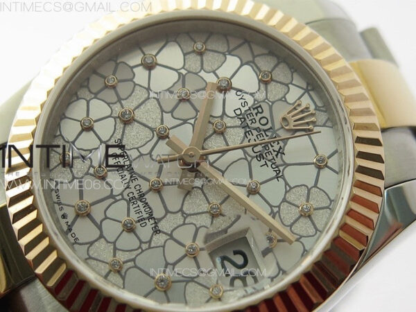 DateJust 31mm 278274 904L SS/RG GMF Best Edition Silver Flowers Crystals Dial on 904L SS/RG Oyster Bracelet A2824 – Bild 3