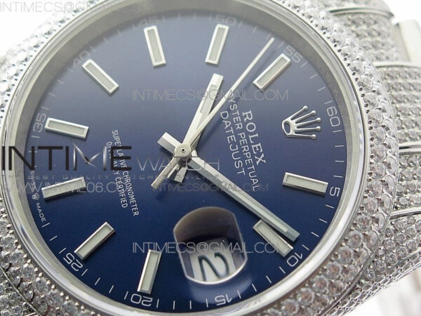 DateJust 41 126334 904 Full Paved Diamonds BP Best Edition Blue Dial Sticks Markers on Oyster Bracelet A2824 – Bild 4