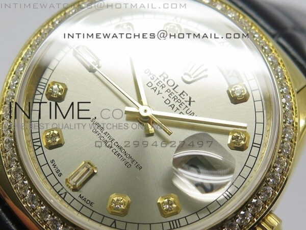 DayDate YG 36mm Slier Gray Dial Diamond Bezel On Leather Strap – Bild 4