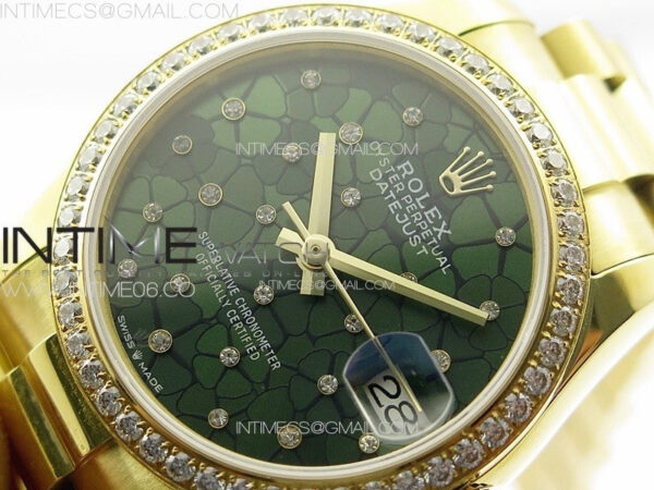 DateJust 31mm YG APSF Best Edition Green Flowers Crystals Dial on President Bracelet A2824 – Bild 4