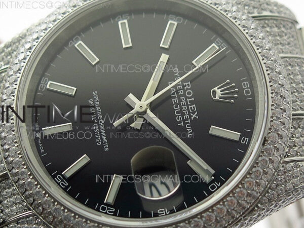 DateJust 41 126334 904 Full Paved Diamonds BP Best Edition Black Dial Sticks Markers on Oyster Bracelet A2824 – Bild 4