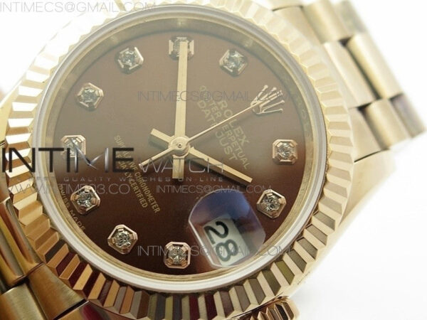 DateJust 28mm RG Diamond Bezel BP Best Edition Brown Dial on RG Bracelet ETA2671 – Bild 3