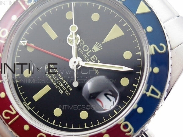 Vintage GMT Master 6542 Blue/Red Bezel B12 Black Dial Style03 on SS Bracelet A2836 – Bild 4