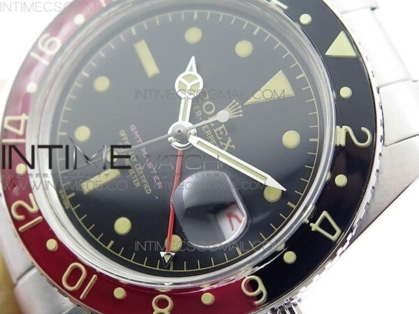 Vintage GMT Master 6542 Black/Red Bezel B12 Black Dial on SS Bracelet A2836 – Bild 4