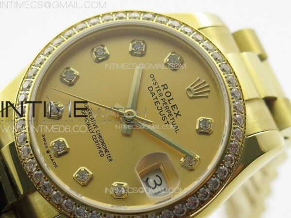 DateJust 31mm 178271 YG APSF Best Edition YG Dial Crystal Markers on President Bracelet A2824 – Bild 3