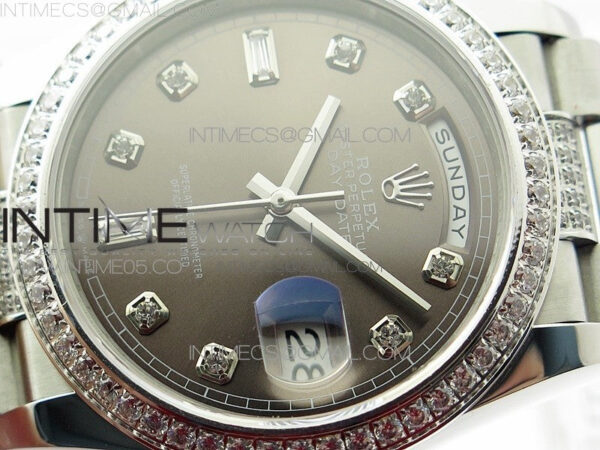 Day-Date 36 128239 SS/Crystal BP Best Edition Gray Crystal Markers Dial on SS President Bracelet A2836 – Bild 4