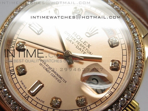 DayDate RG 36mm Rose Gold Dial Diamond Bezel On Leather Strap – Bild 4