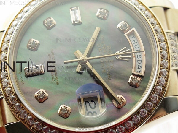 Day-Date 36 128235 RG/Crystal BP Best Edition Black MOP Crystal Markers Dial on RG President Bracelet A2836 – Bild 4
